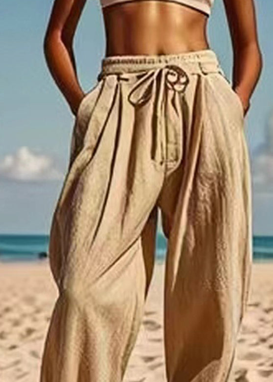 Light Green Pockets Patchwork Elastic Waist Harem Pants Summer