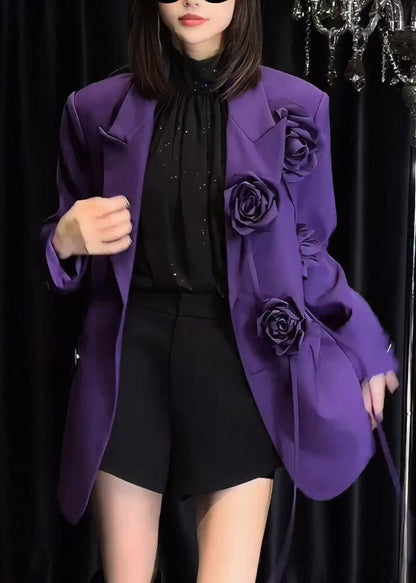 Italian Purple Pockets Decorated Suit Coat Fall