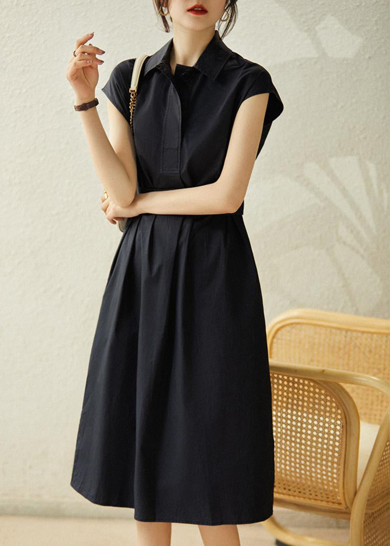 Navy Cinched Cotton Long Dress Summer