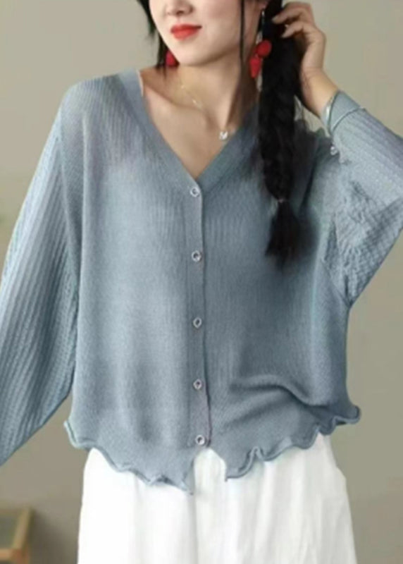 Simple Pink V Neck Button Ice Silk Upf 50+ Coat Summer