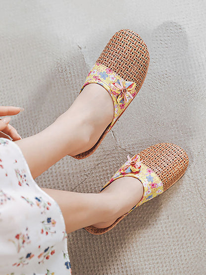 Summer Bamboo Weaving Spliced Slippers