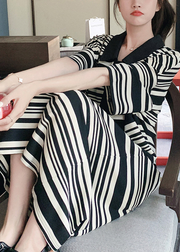 Black Oversized Striped Cotton Dresses Summer