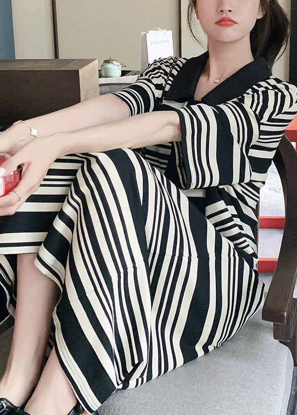 Black Oversized Striped Cotton Dresses Summer