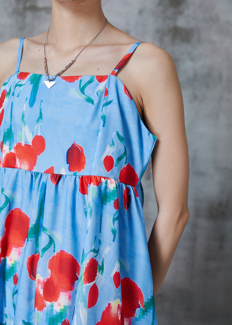 Blue Asymmetrical Print Cotton Summer Dress