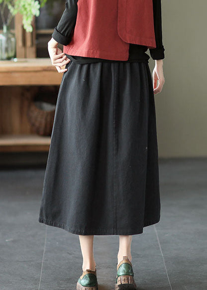 Black Elastic Waist a Line Skirts Spring