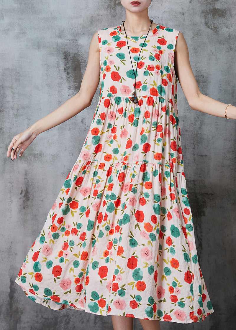 Apricot Print Cotton Beach Dress Summer