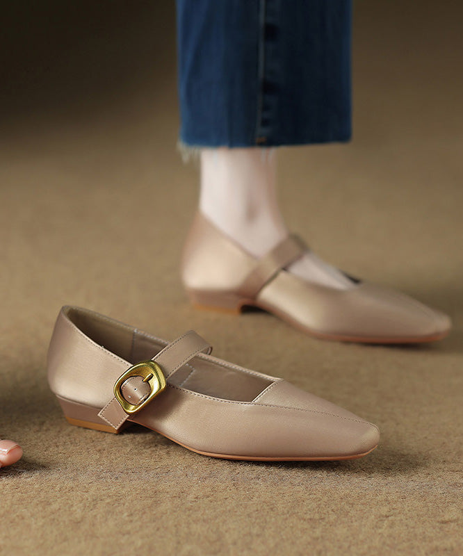 Buckle Strap Splicing Flats Brown Faux Leather