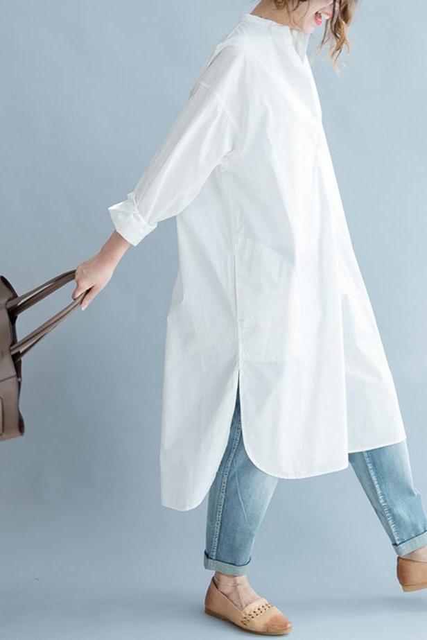 White Cotton Long Shirt Dresses