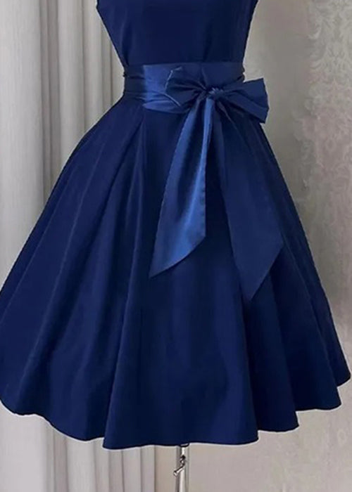 New Navy Bow Cotton Mid Dress Sleeveless