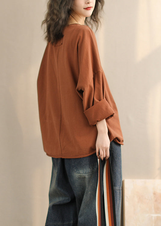 Red O Neck Print Cotton T Shirt Spring