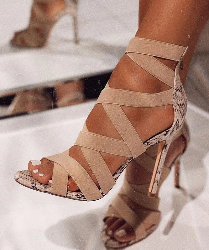 Black Elastic Fabric Splicing High Heel Sandals Peep Toe