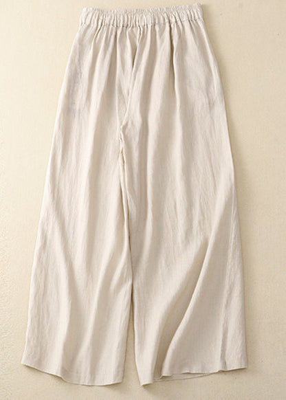New Yellow Button High Waist Cotton Wide Leg Pants Summer
