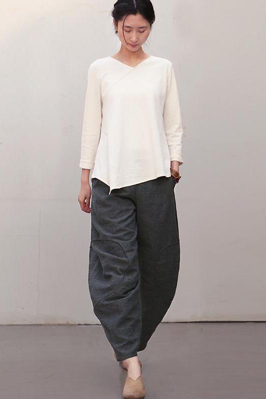 Black Linen Pants Spring Loose Trousers