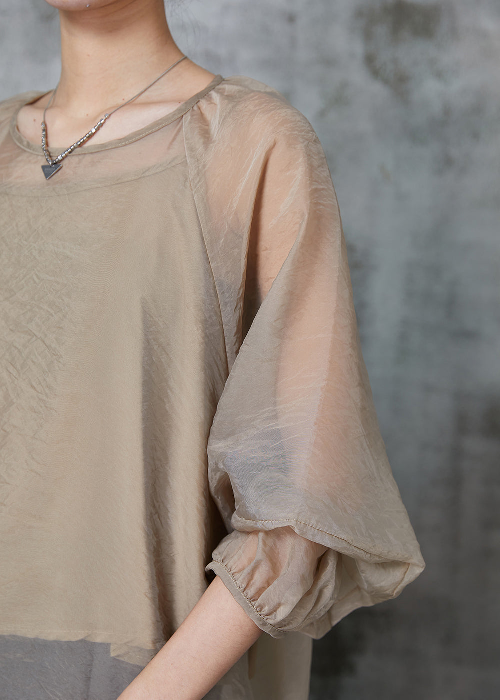 French Khaki Oversized Chiffon Upf 50+ Top Two Piece Set Summer