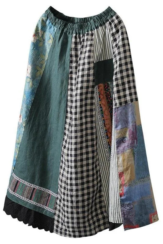 100% Linen A-line Skirt With Irregular Print Stitching