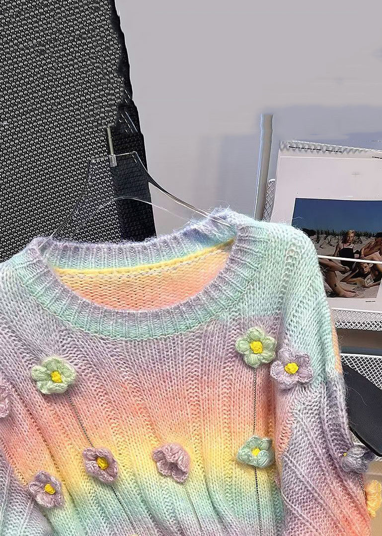 Orange Gradient Color Hollow Out Knit Sweaters Spring
