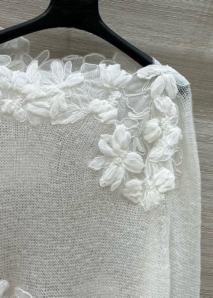 Stylish White O-neck Knit Shirt Tops Fall
