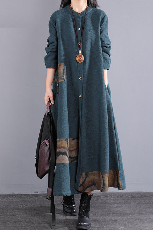 Fluffy Print Dress Winter Cotton Dress