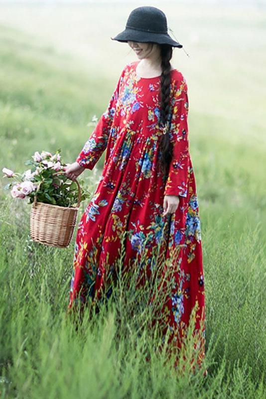 Limited Stock-100% Cotton Retro Draped Print Dress
