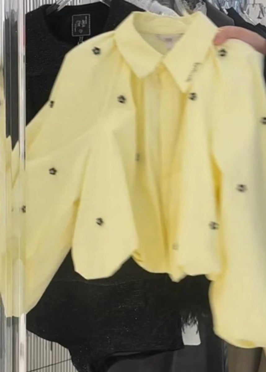 Loose Yellow Peter Pan Collar Cotton Shirt Puff Sleeve