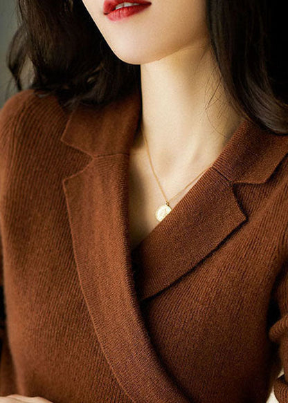 Caramel Peter Pan Collar Asymmetrical Design Slim Fit Fall Sweater