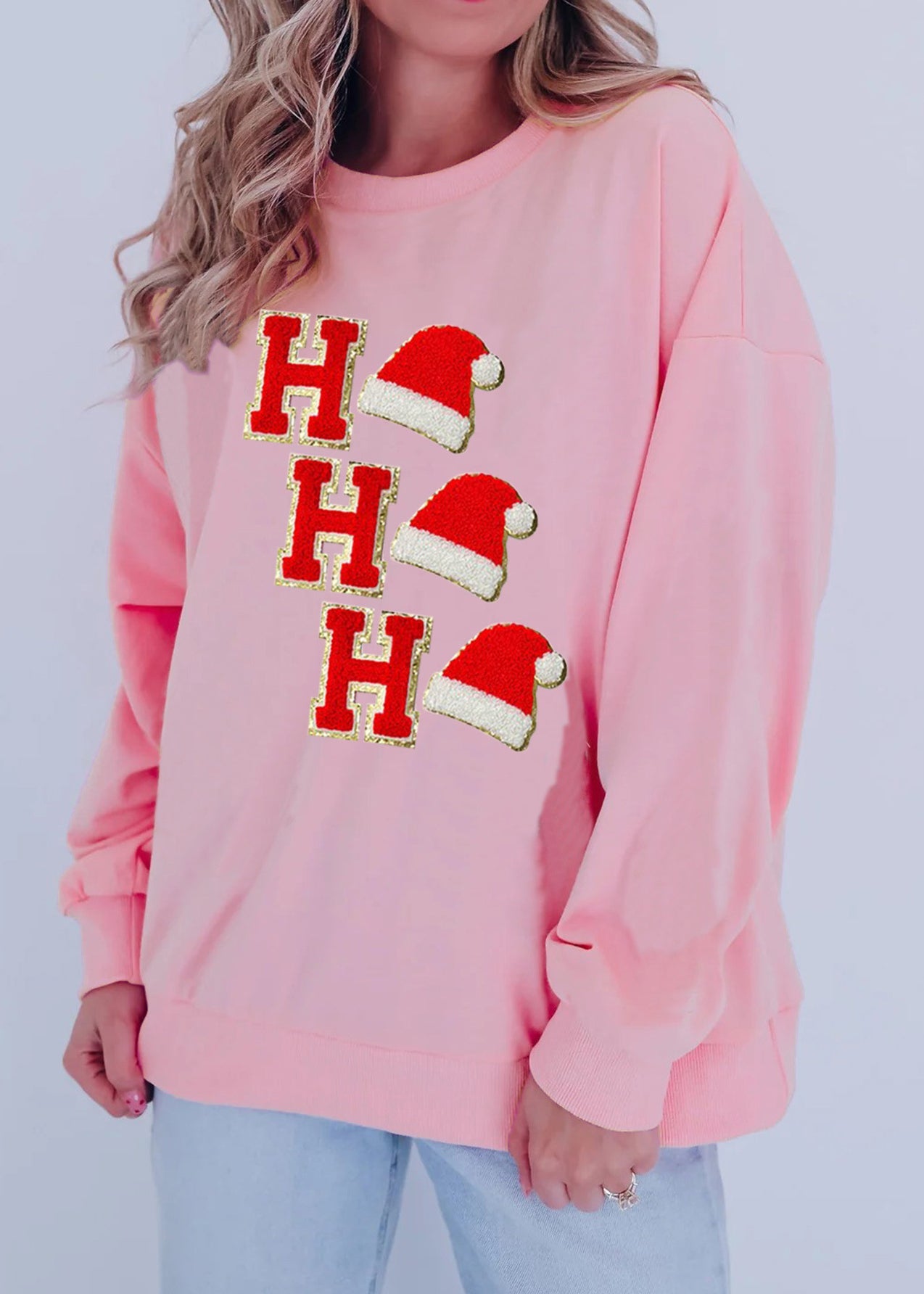 Style Pink O Neck Embroidered Cotton Pullover Sweatshirt Winter