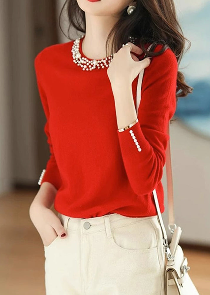 Yellow Nail Bead Knit Shirt Spring