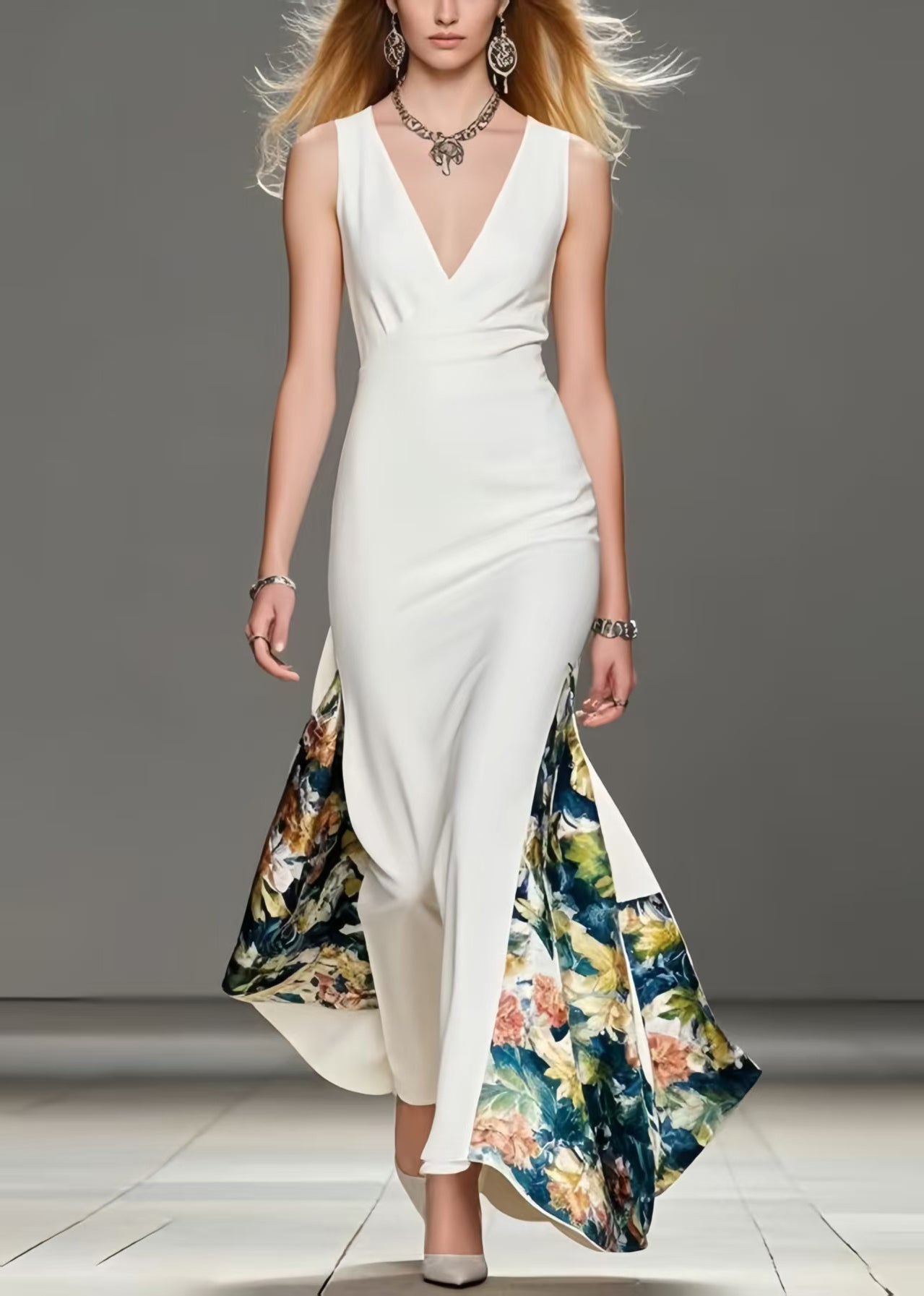 White Asymmetrical Print Wraped Party Dress Summer