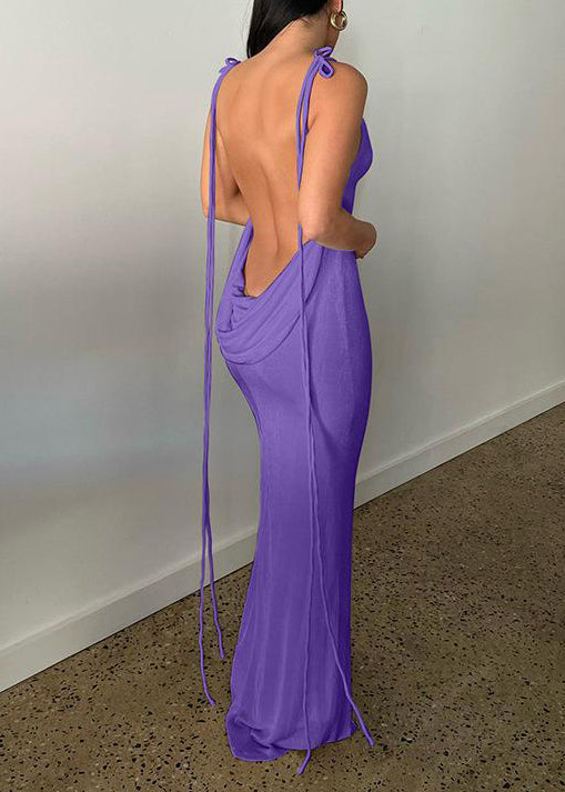 Apricot Backless Lace Up Cotton Slim Fit Dresses Summer