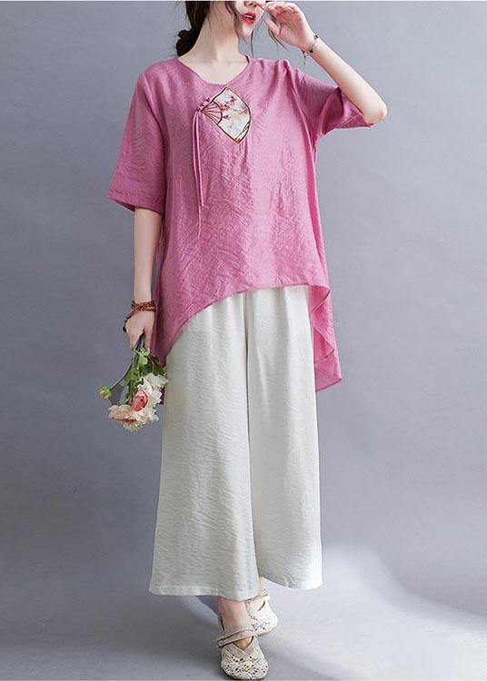 Modern Rose Low High Design Cotton Linen T Shirt Summer