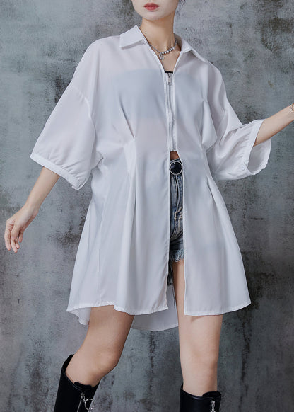 White Oversized Side Open Chiffon Blouses Summer