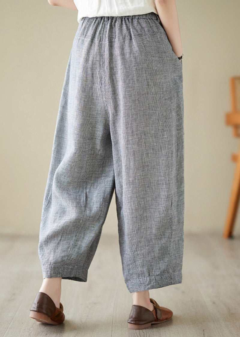 Light Grey Elastic Waist Linen Lantern Pants Summer