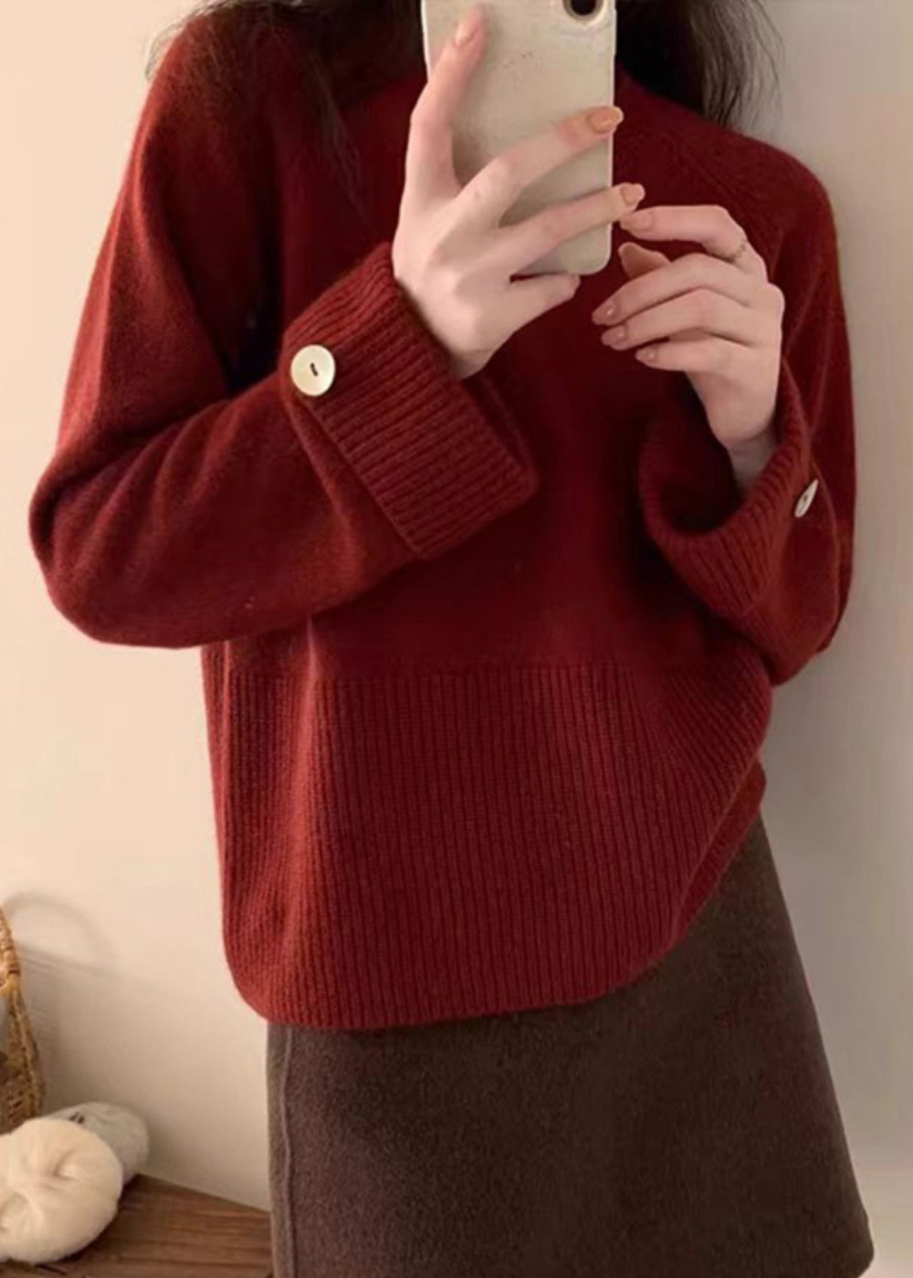Purple O-neck Cozy Cotton Knit Sweater Top Fall
