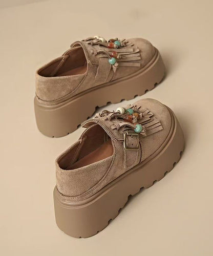 Stylish Brown Tassel Splicing Platform Flats