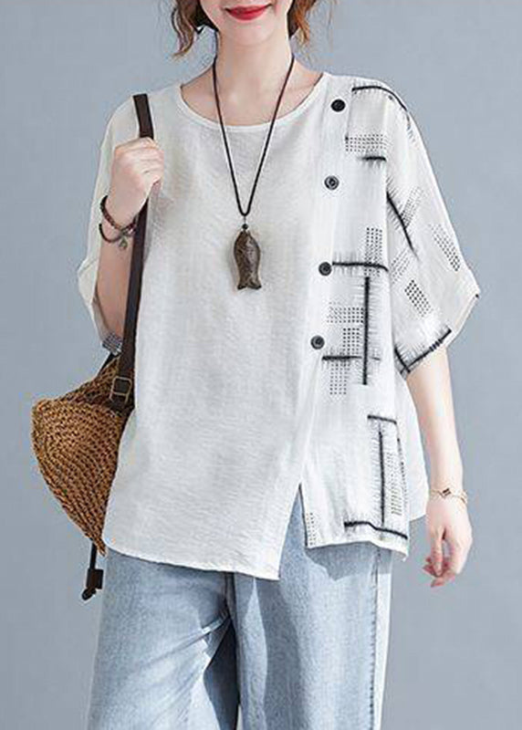 White O-neck Loose Top Short Sleeve