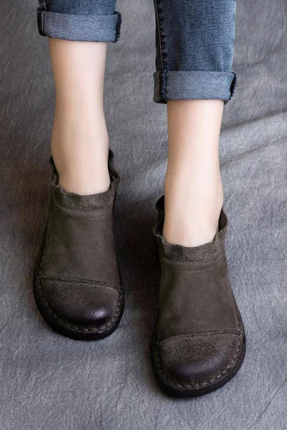 Retro Pure Color Leather Flat Shoes