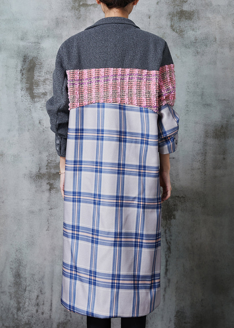 Colorblock Oversized Patchwork Woolen Trench Fall
