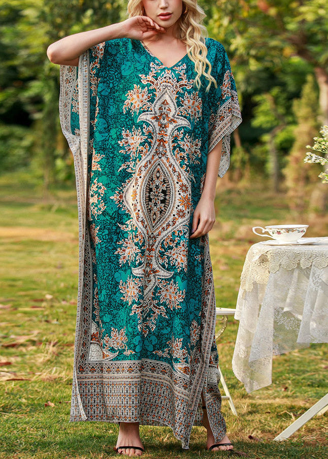 Green Side Open Party Long Dress Batwing Sleeve