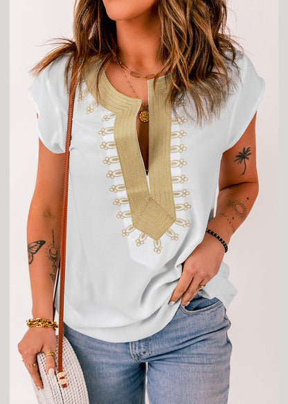 White Print Tops Short Sleeve