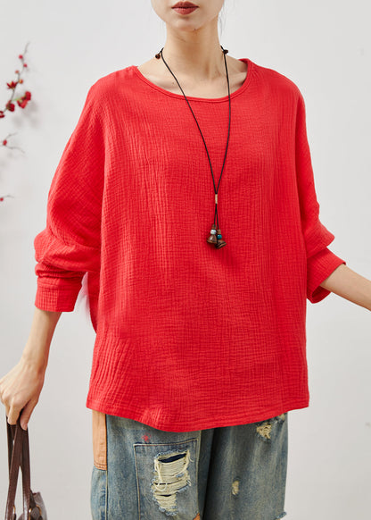 Red Oversized Cotton Sweatshirts Top Spring