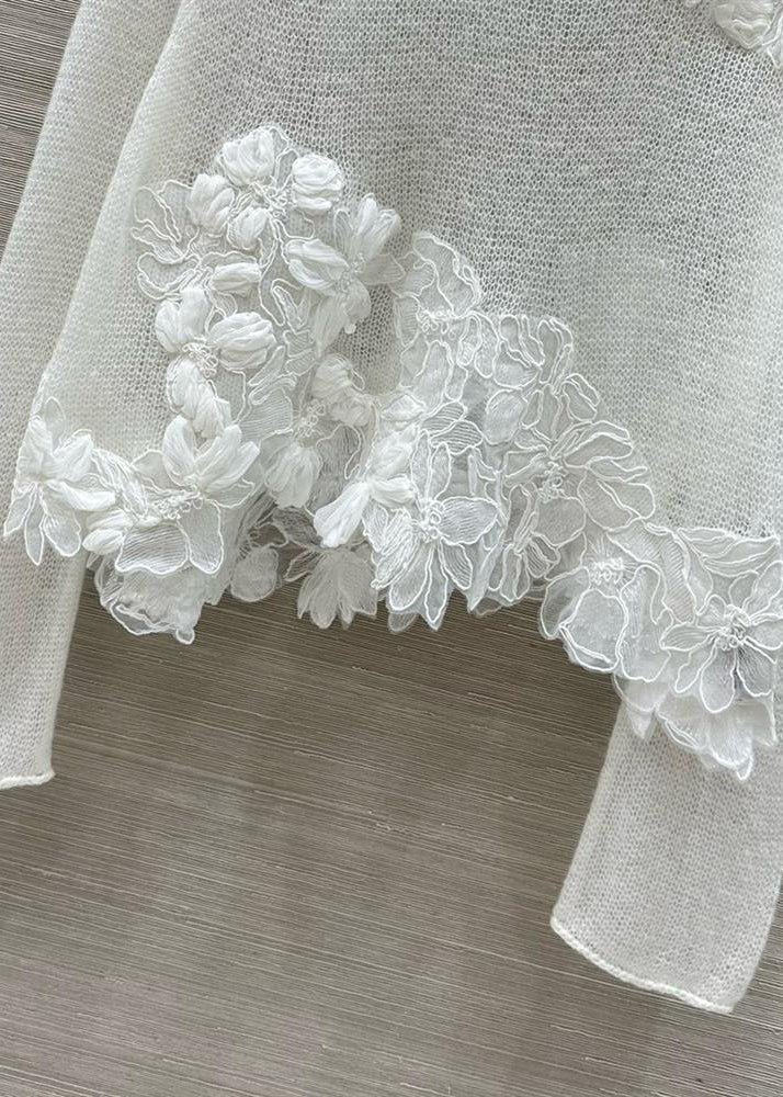 Stylish White O-neck Knit Shirt Tops Fall