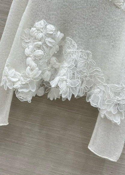 Stylish White O-neck Knit Shirt Tops Fall