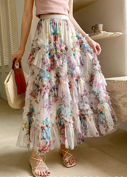 Pink Ruffled Patchwork Asymmetrical Tulle Skirts