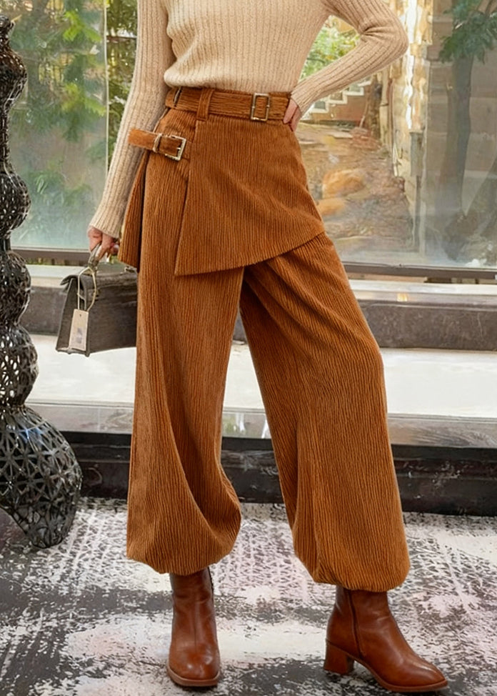 Modern Coffee Asymmetrical Corduroy Pants Winter