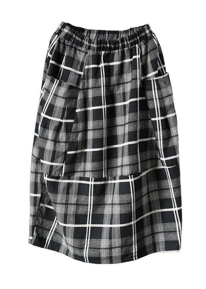Black Plaid Pockets Patchwork a Line Fall Skirts