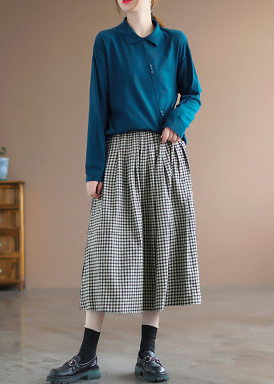 Handmade Black Plaid Circle a Line Fall Skirts