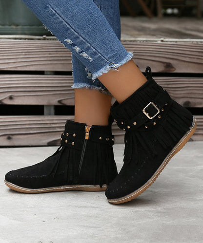Brown Tassel Splicing Suede Ankle Boots