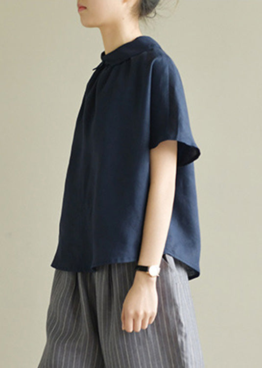 Navy Blue Cozy Linen Shirt Short Sleeve