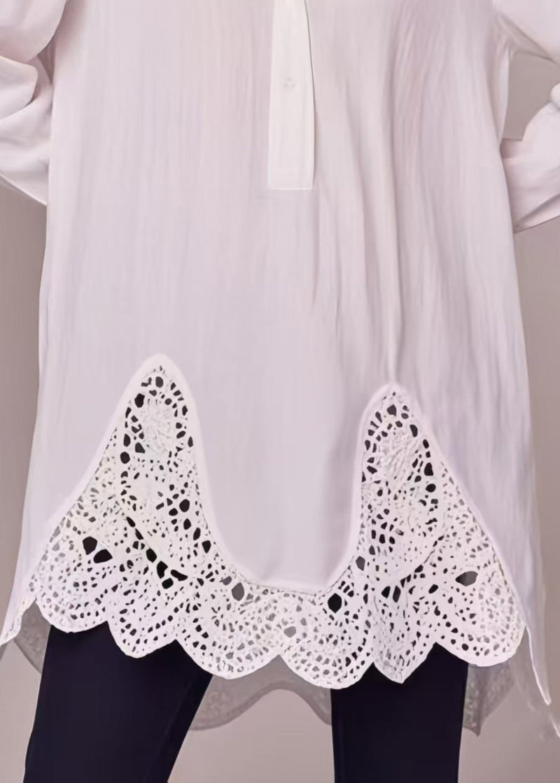 Stylish White Oversized Patchwork Cotton Long Shirts Spring