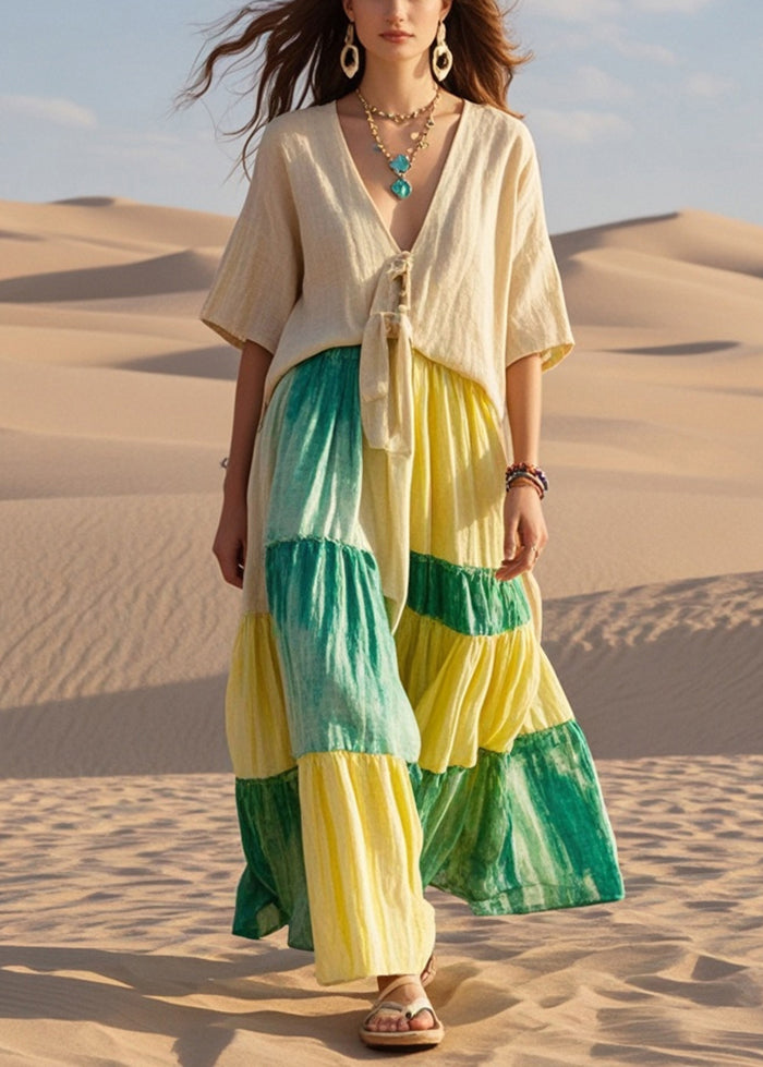 Light Camel Patchwork Cotton Holdiay Dress Summer
